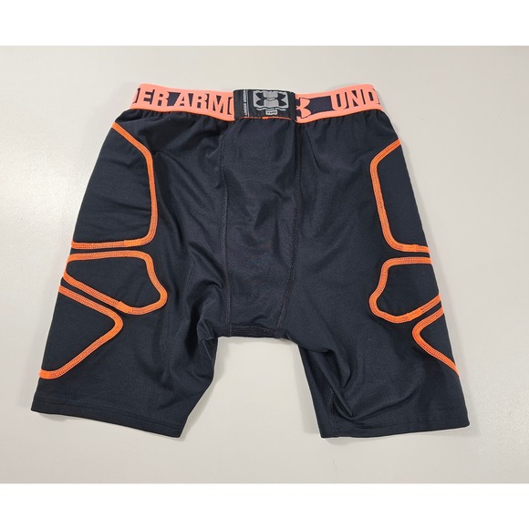 Under armour boy's compression shorts Medium black orange EUC ^ - Picture 3 of 4